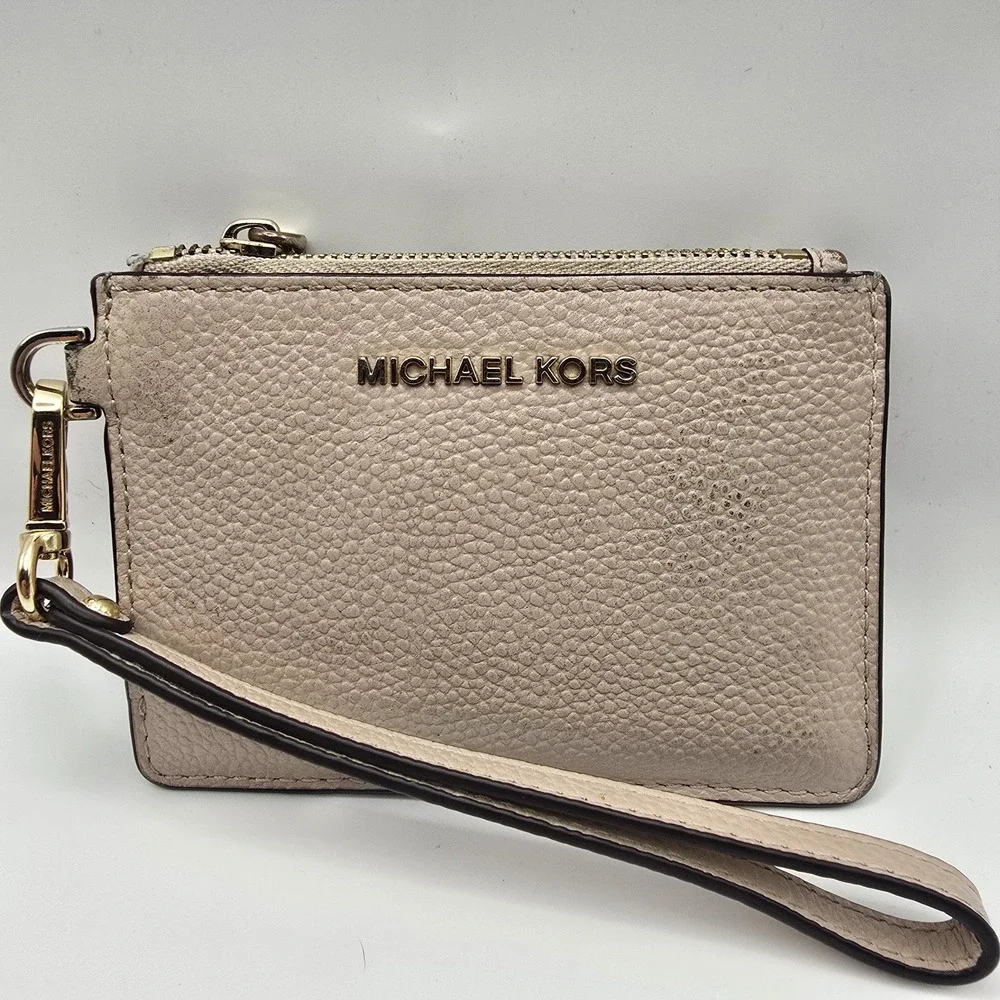 Michael Kors Jet Set Pebbled Leather Wristlet Card Holder Wallet Blush Pink
